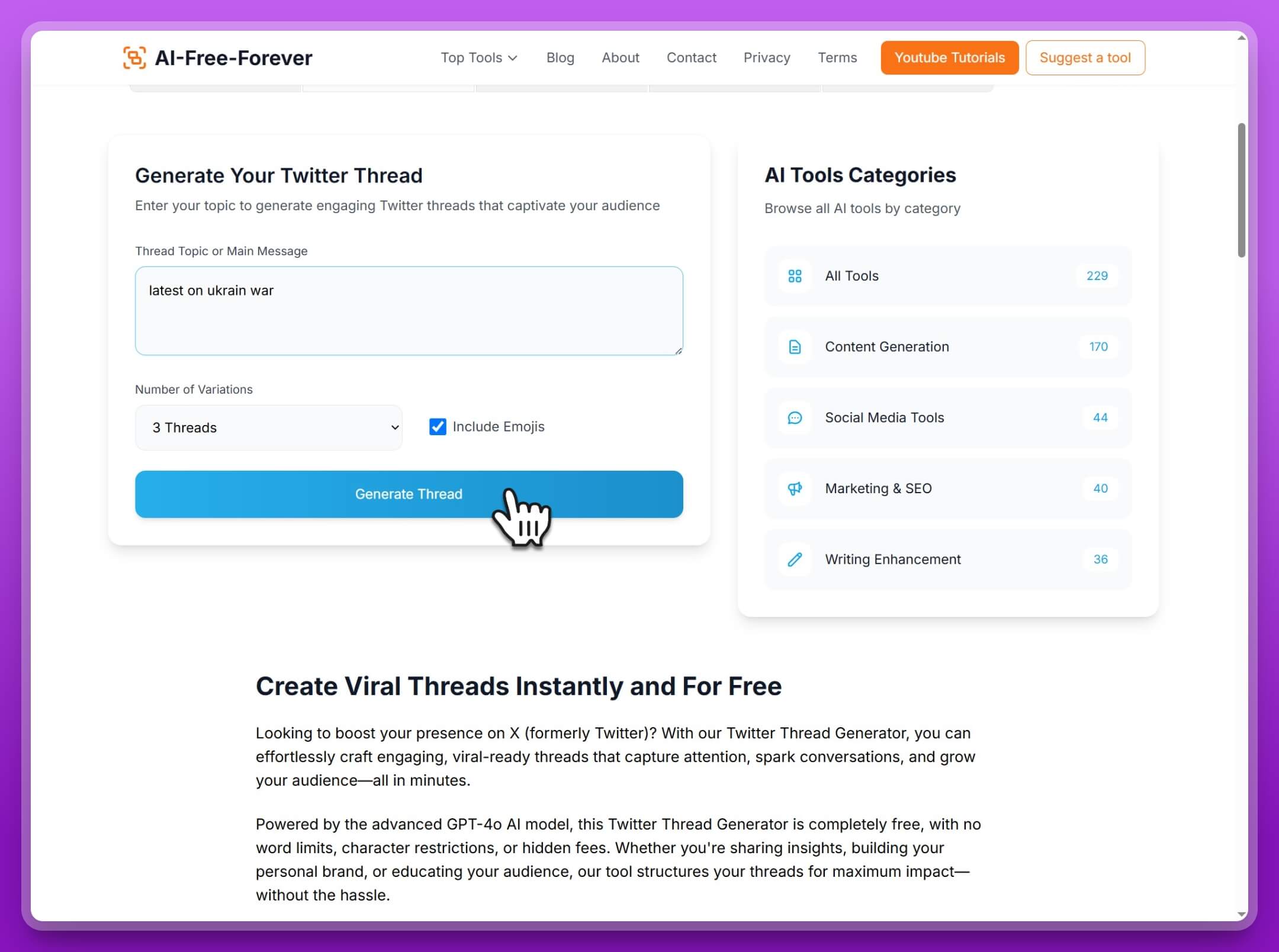 Step 3: Generate your Twitter thread using AI technology
